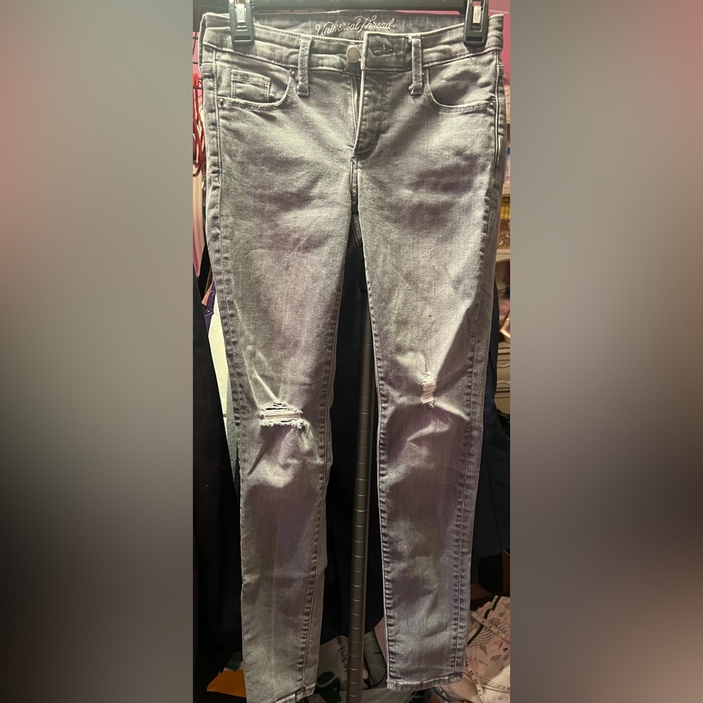 Universal Thread Light Gray Distressed Skinny Jeans